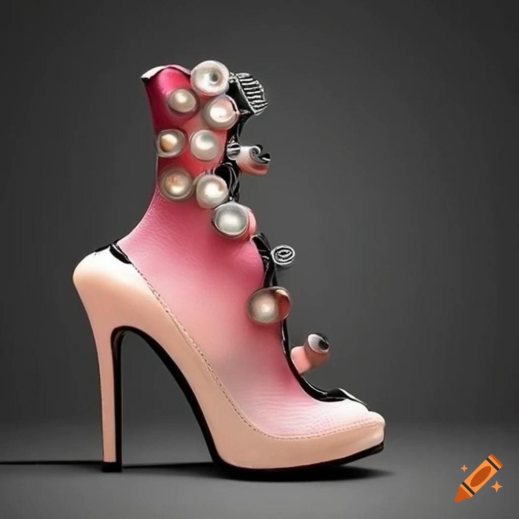 Surreal chicken leg high heel shoes with colorful buttons on Craiyon