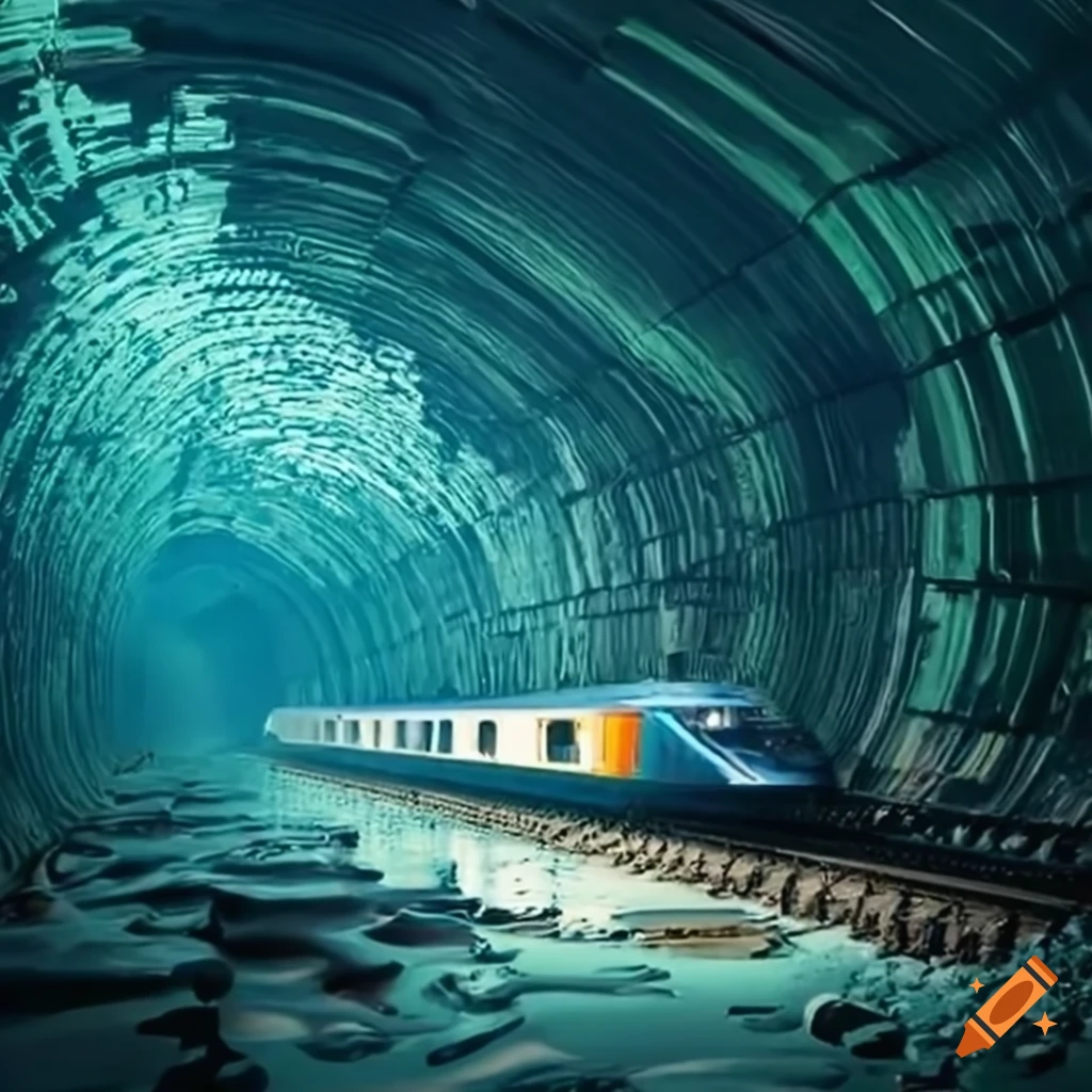 Train Traveling Through A Glass Tunnel Underwater