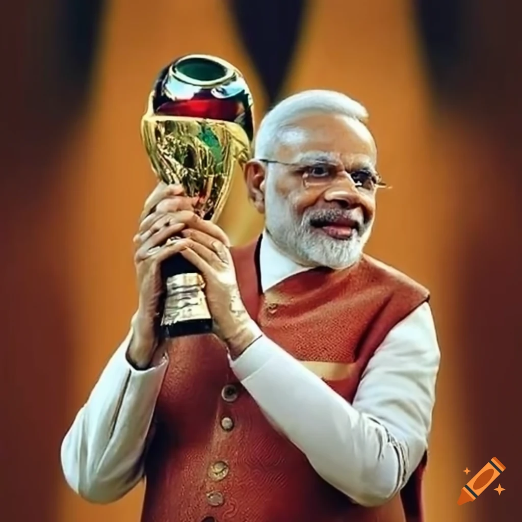 Narendra modi holding cricket world cup