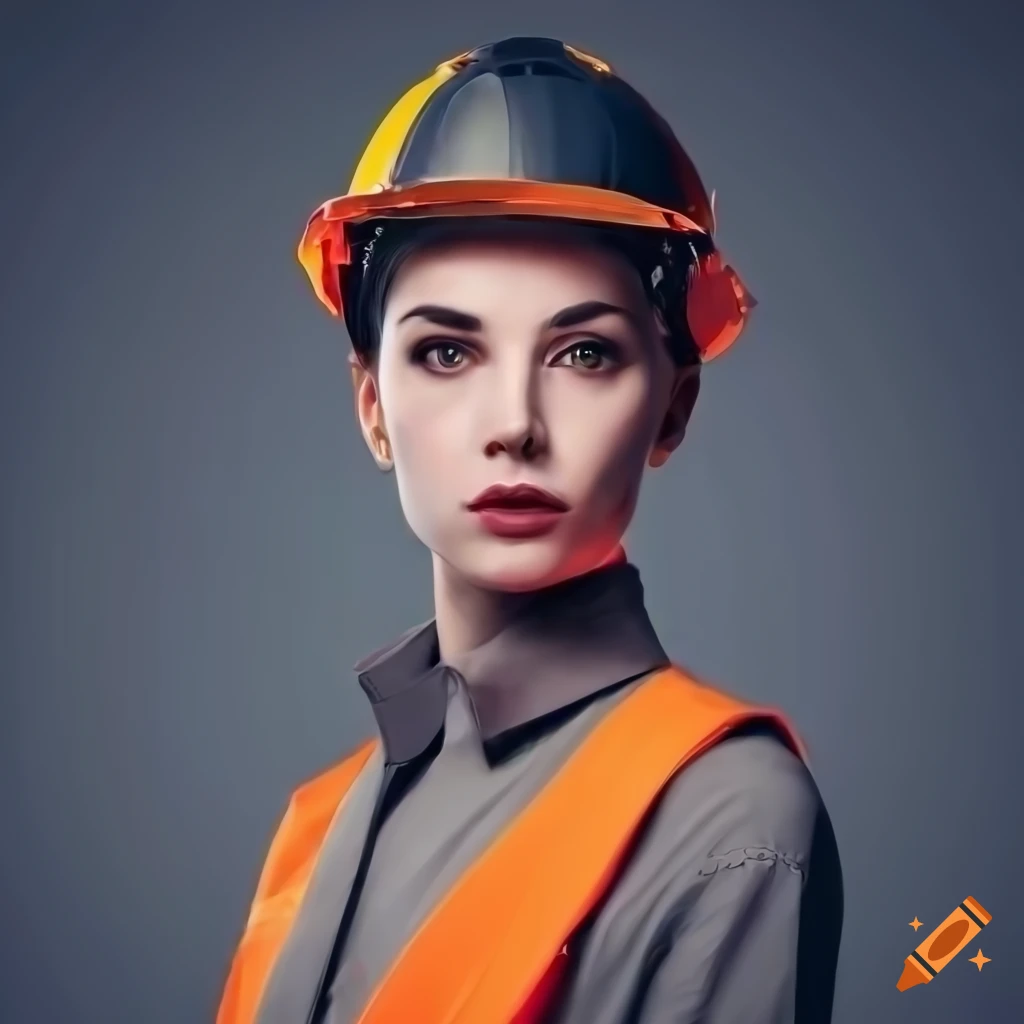 portrait of a strong woman in orange engineer's uniform