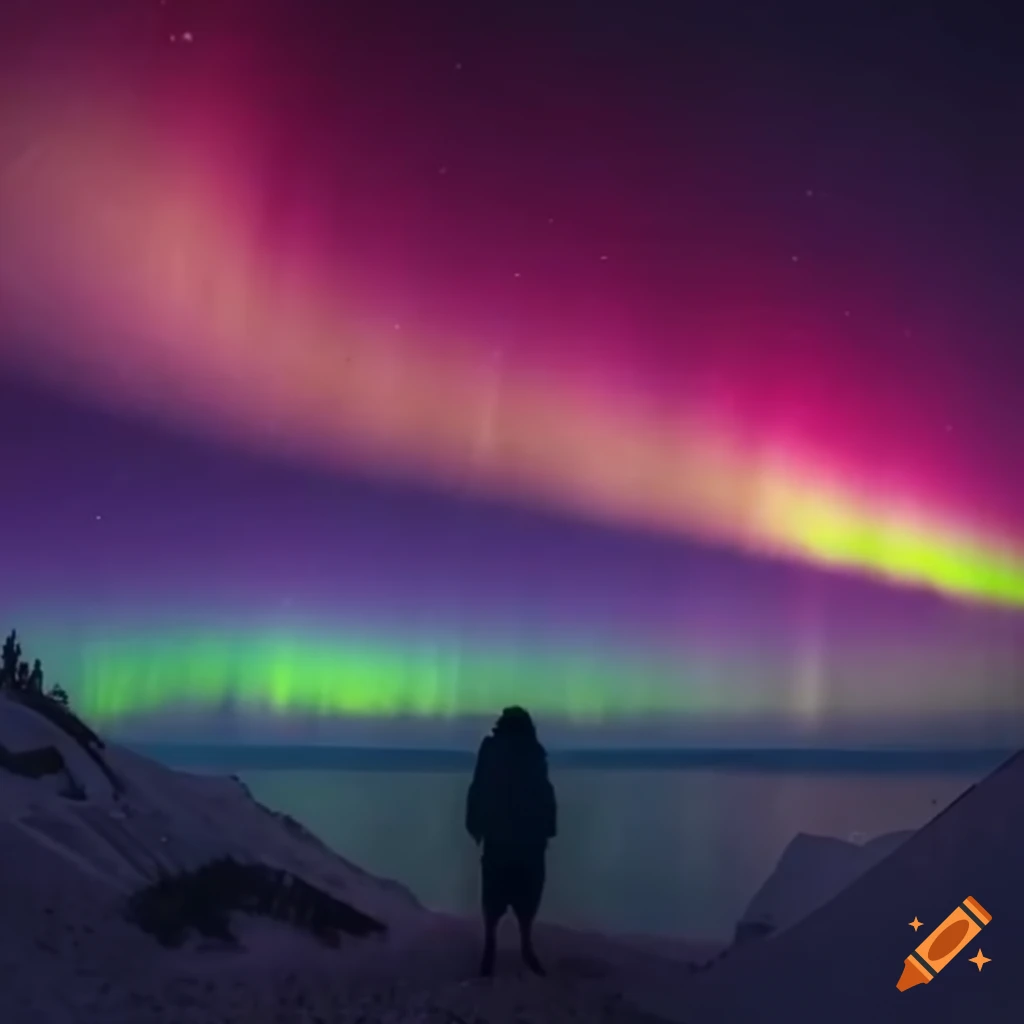 image of an underground city with aurora in the sky