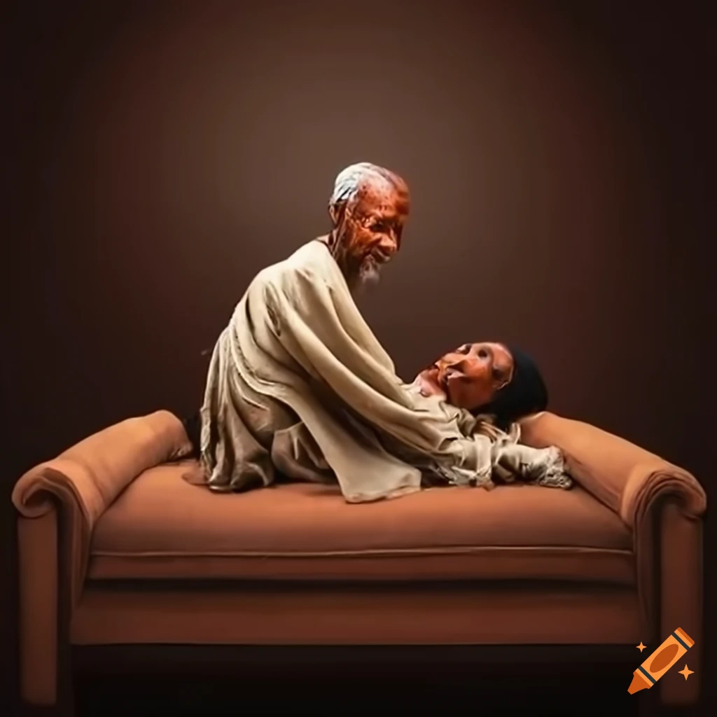 elderly Ethiopian couple falling asleep on a couch