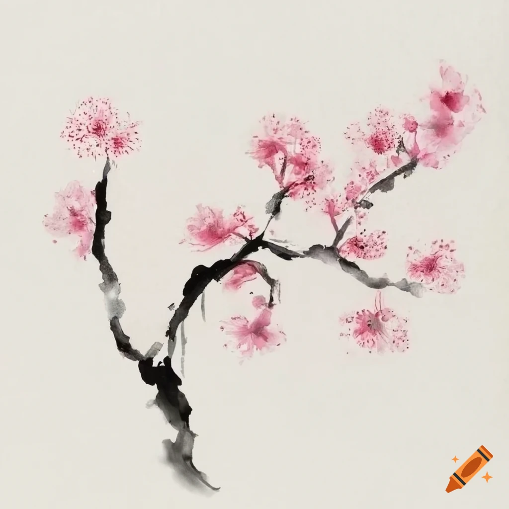 Japanese painting of cherry blossoms and walking figures on Craiyon