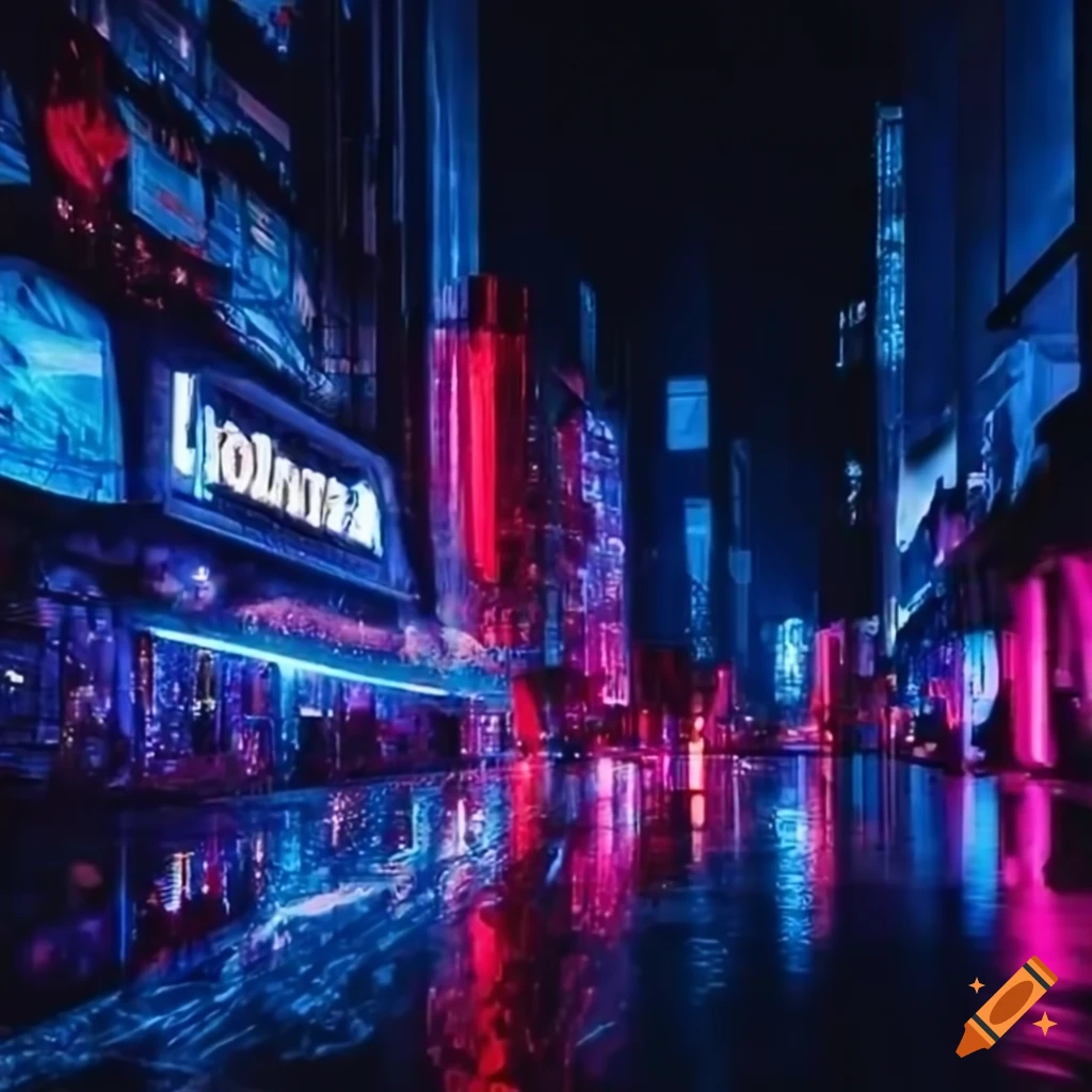neon-lit futuristic cityscape at night