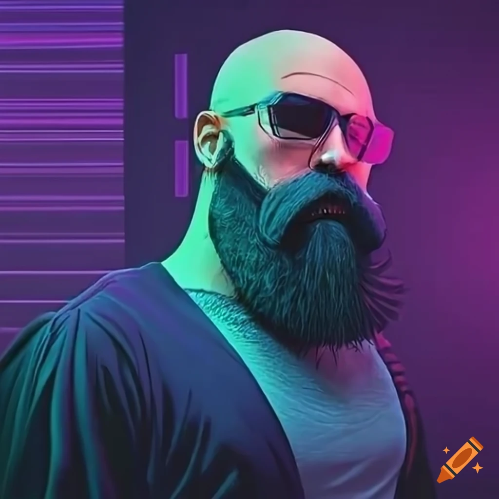 image of a cool bearded man in synthwave style