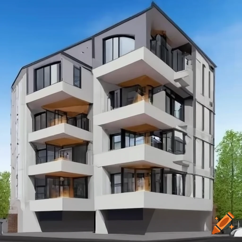 Modern apartment building with streetlevel shops