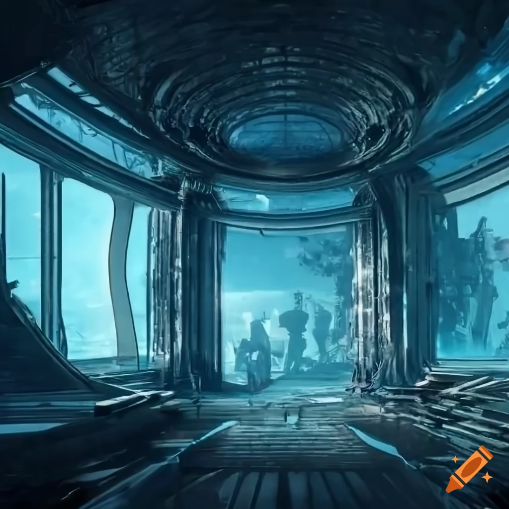Scifi building with large glass windows