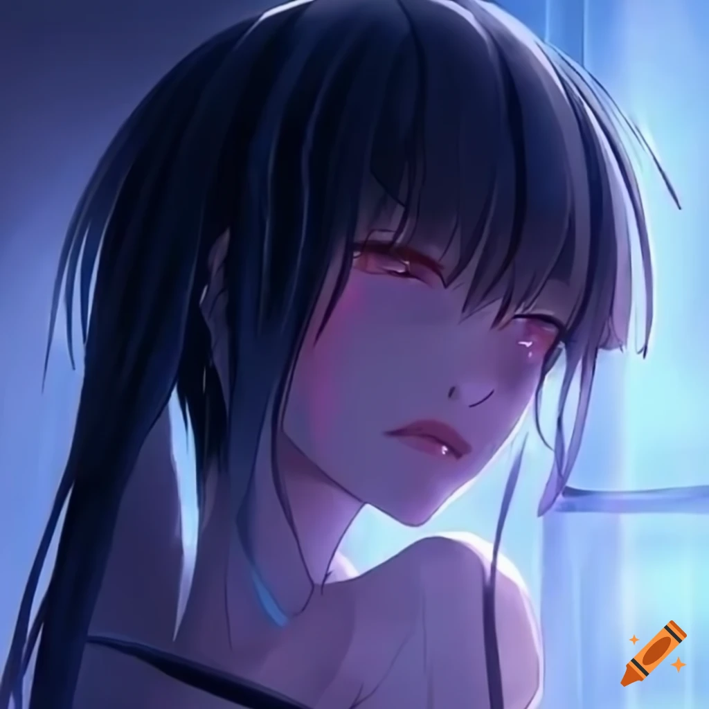 Anime girl crying with a sad expression on Craiyon