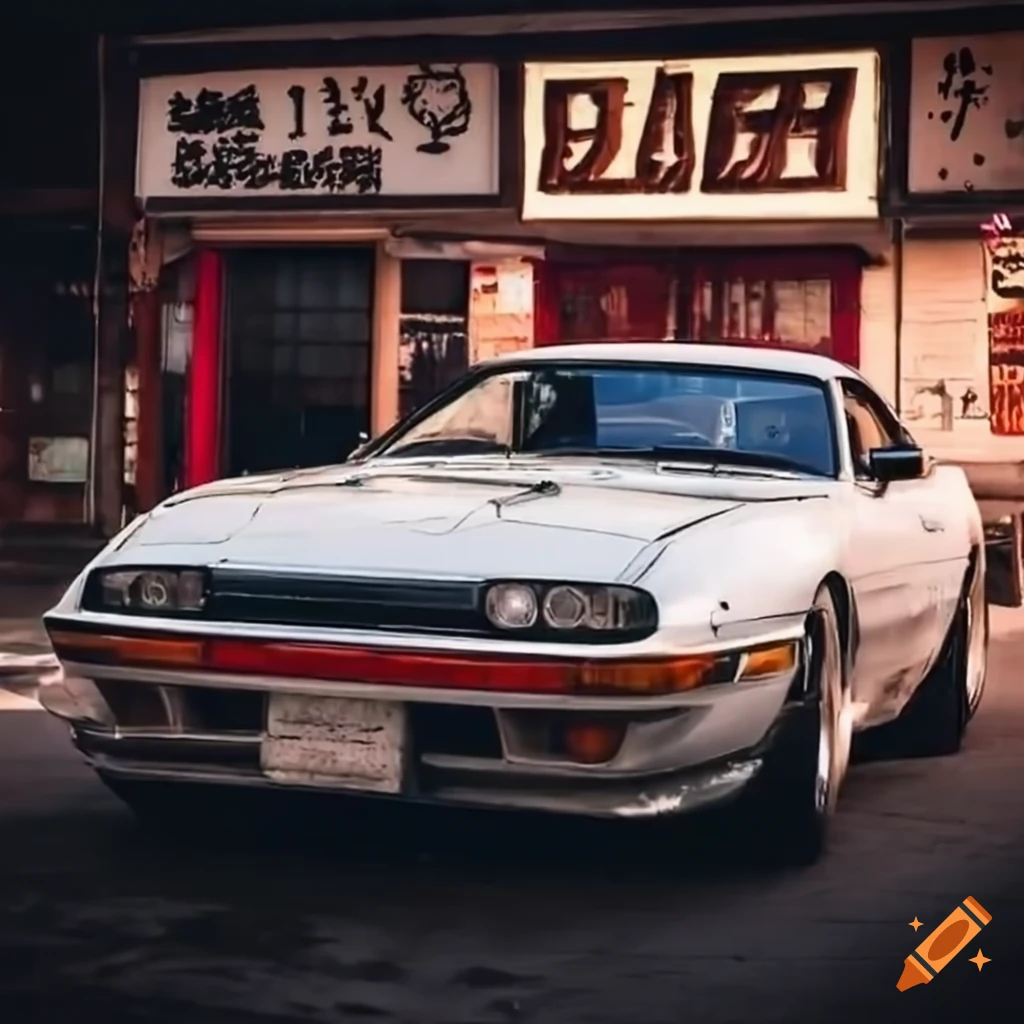White vintage toyota supra in front of fujiwara tofu shop on Craiyon
