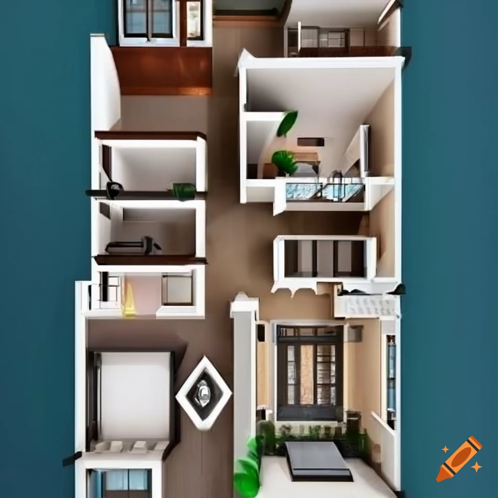 3D house with multiple floors and parking