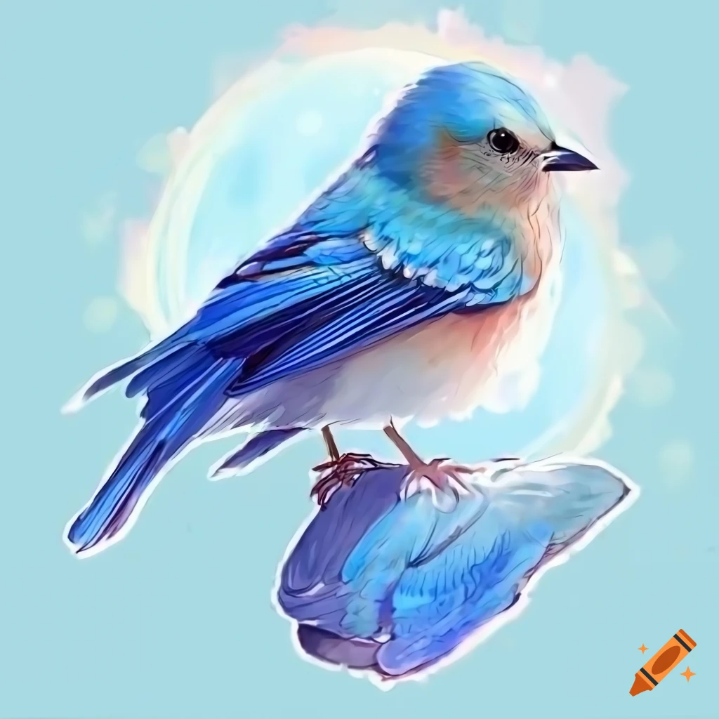 pixiv art of a blue bird on a hand
