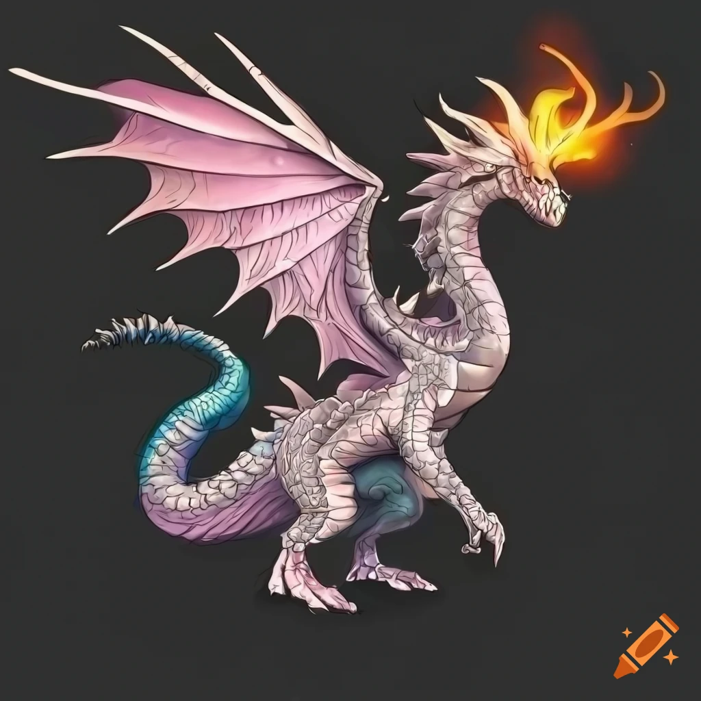 Side view of a detailed dragon illustration on Craiyon