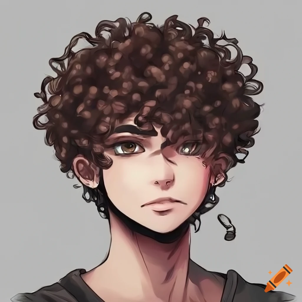 anime character with curly hair and a beard
