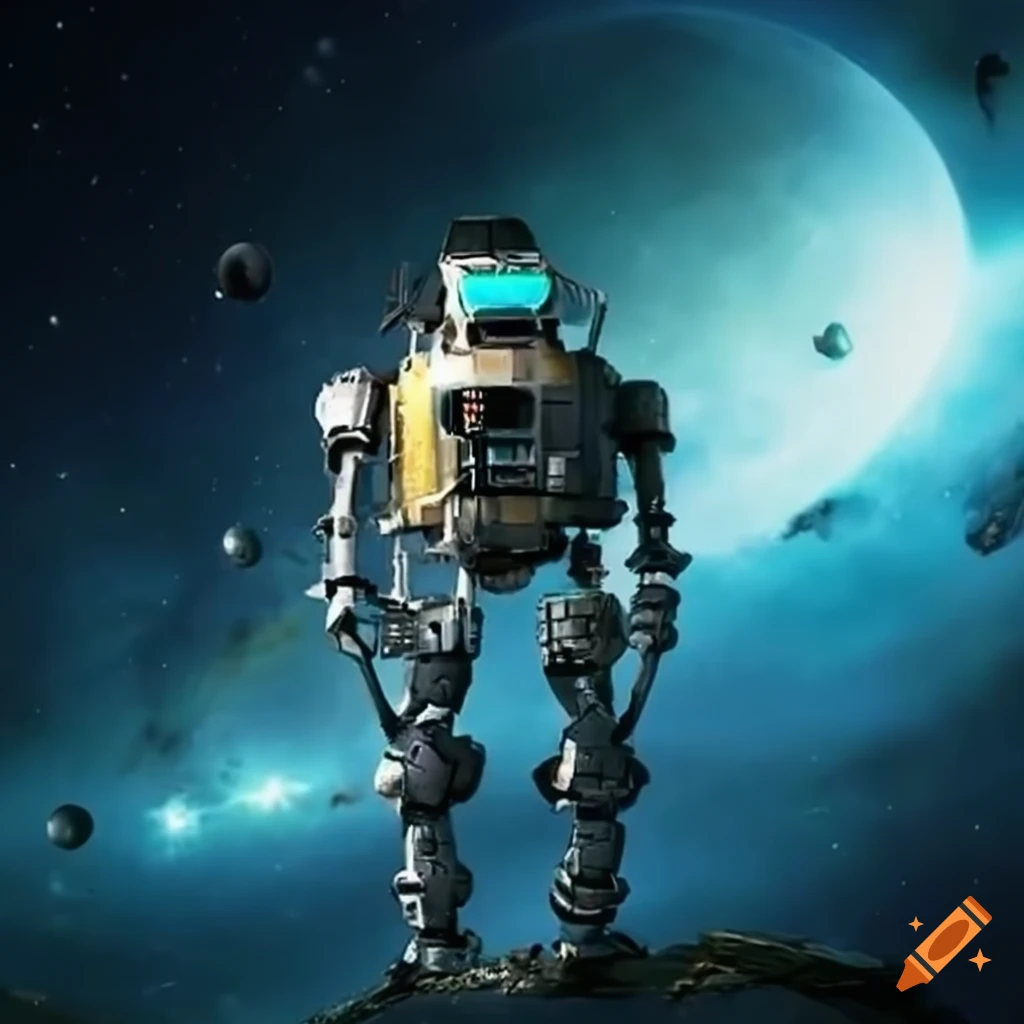Colorful planets with a lost robot floating in space on Craiyon