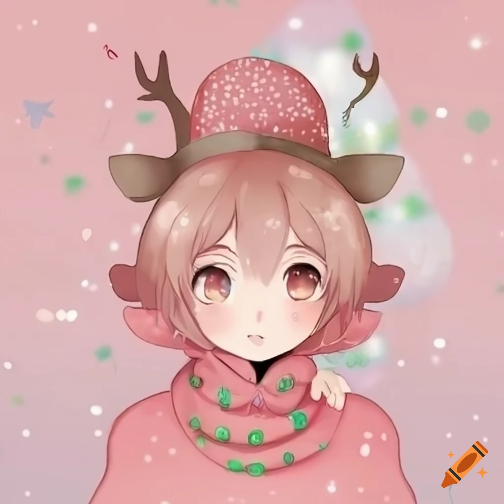 Cute Santa Anime Girl Reindeer Wallpaper iPhone Phone 4K #4130e