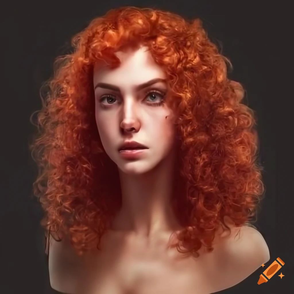 portrait of a fierce-looking woman with red curly hair
