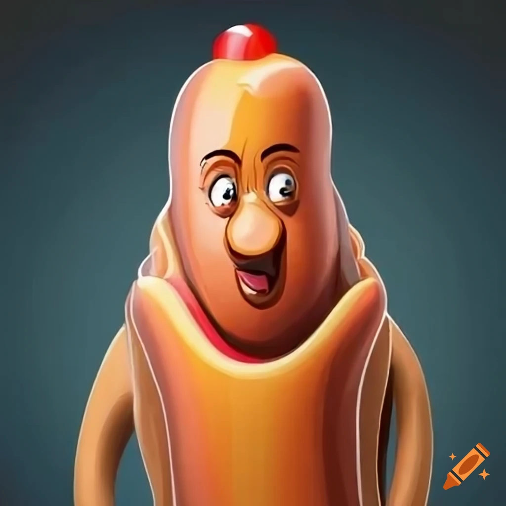 Cartoon Of An Anthropomorphic Hot Dog Man Walking On Craiyon