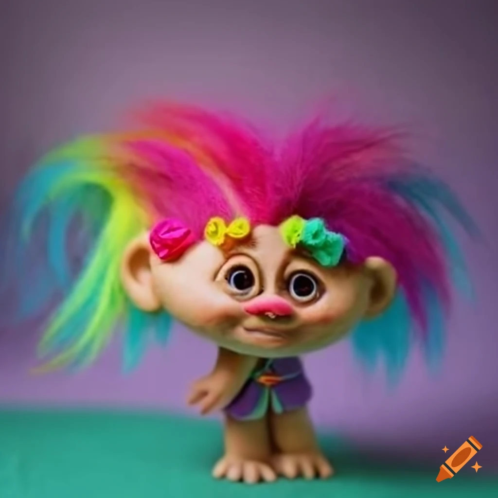 Colorful Troll With Rainbow Hair And Felt Clothes