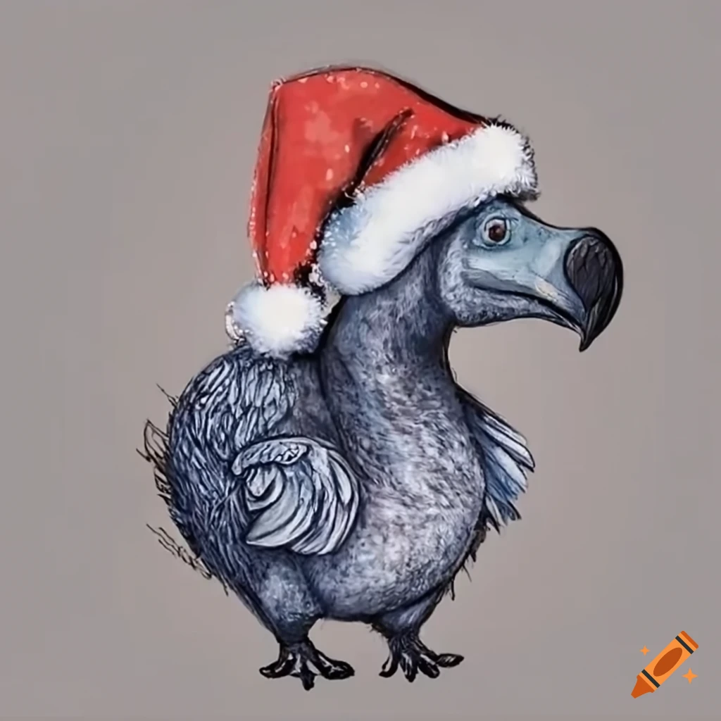 Adorable dodo bird wearing a santa hat