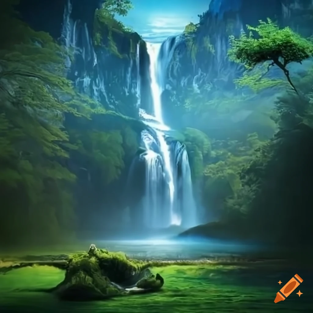 futuristic-panoramic-view-with-an-old-tree-and-a-waterfall-on-craiyon