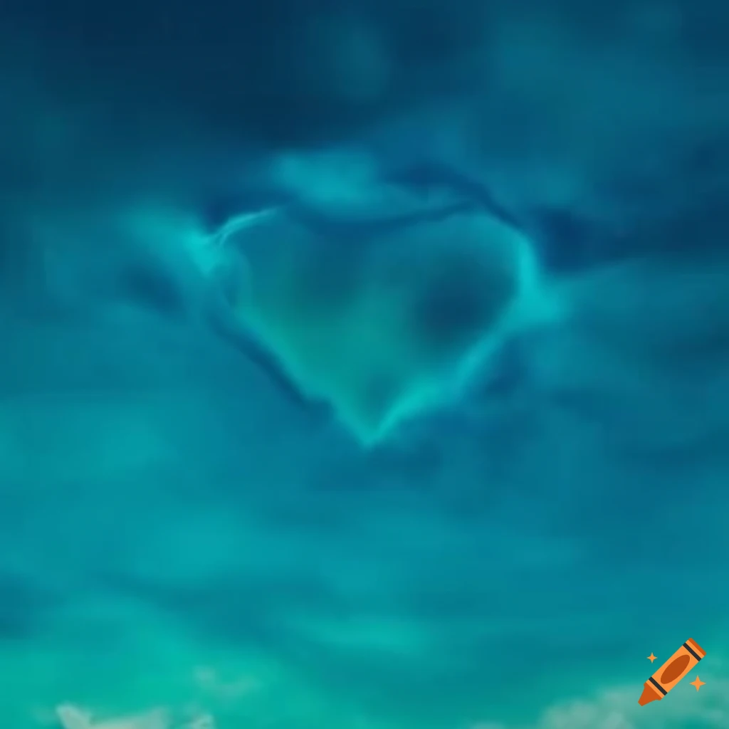 teal blue clouds forming a heart shape