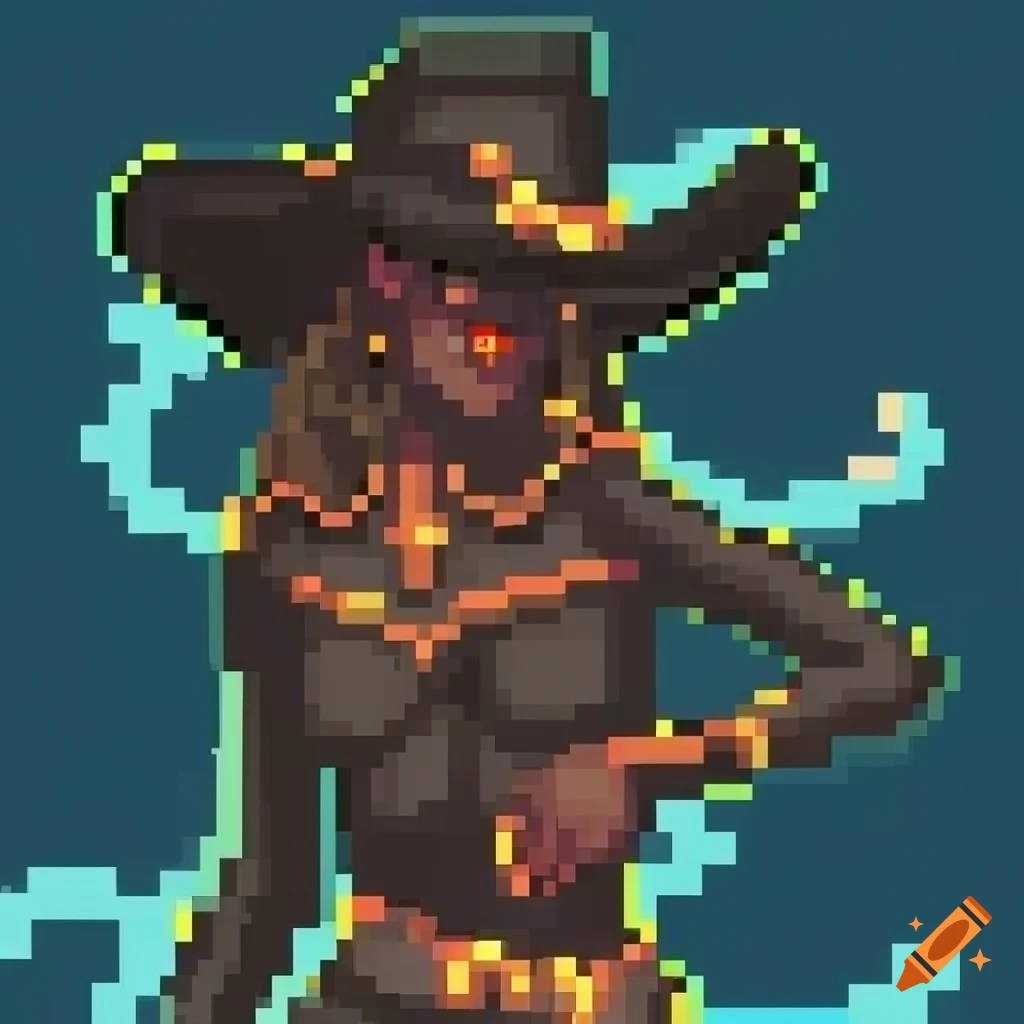 pixel art of a mysterious black cowgirl