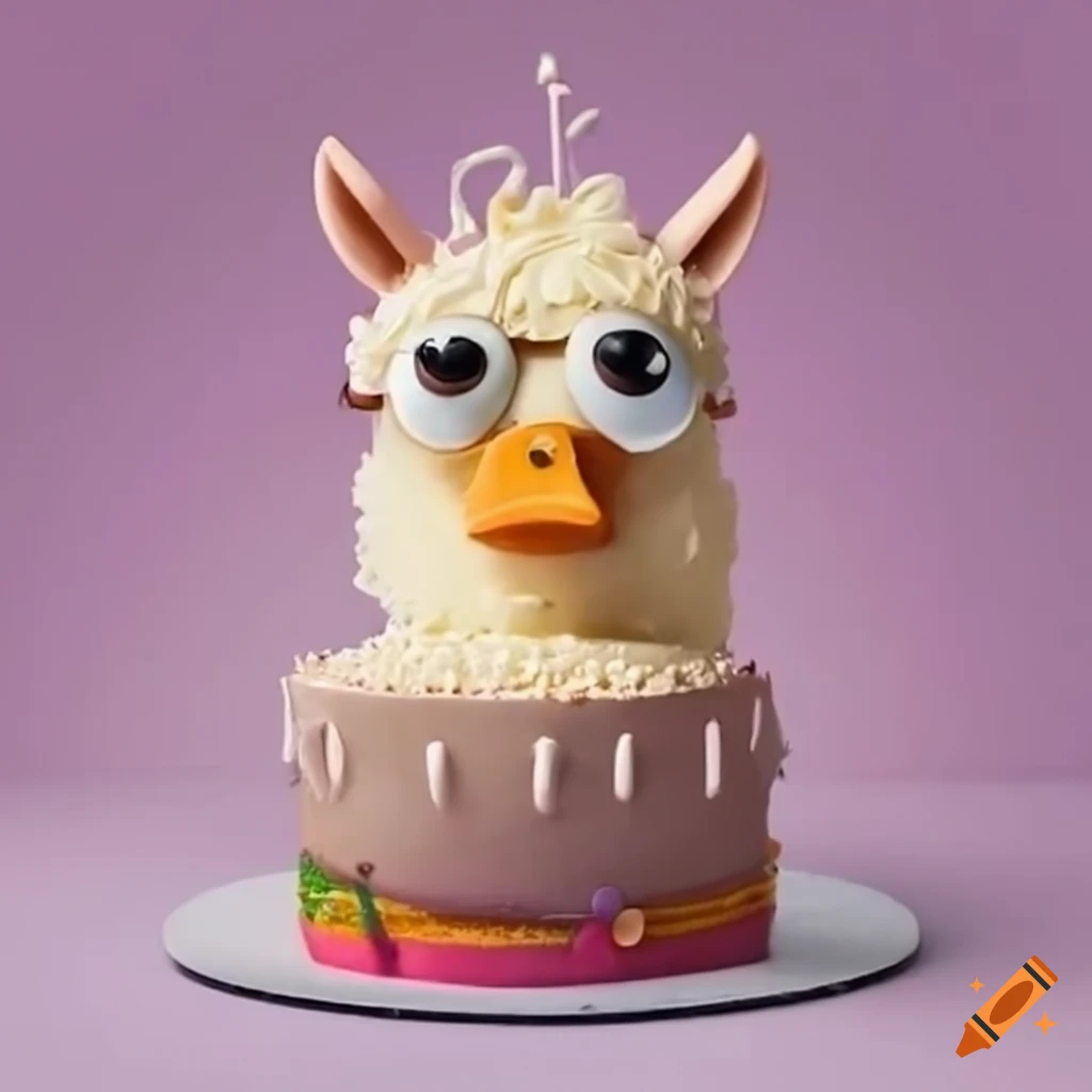duck and llama baking a silly cake
