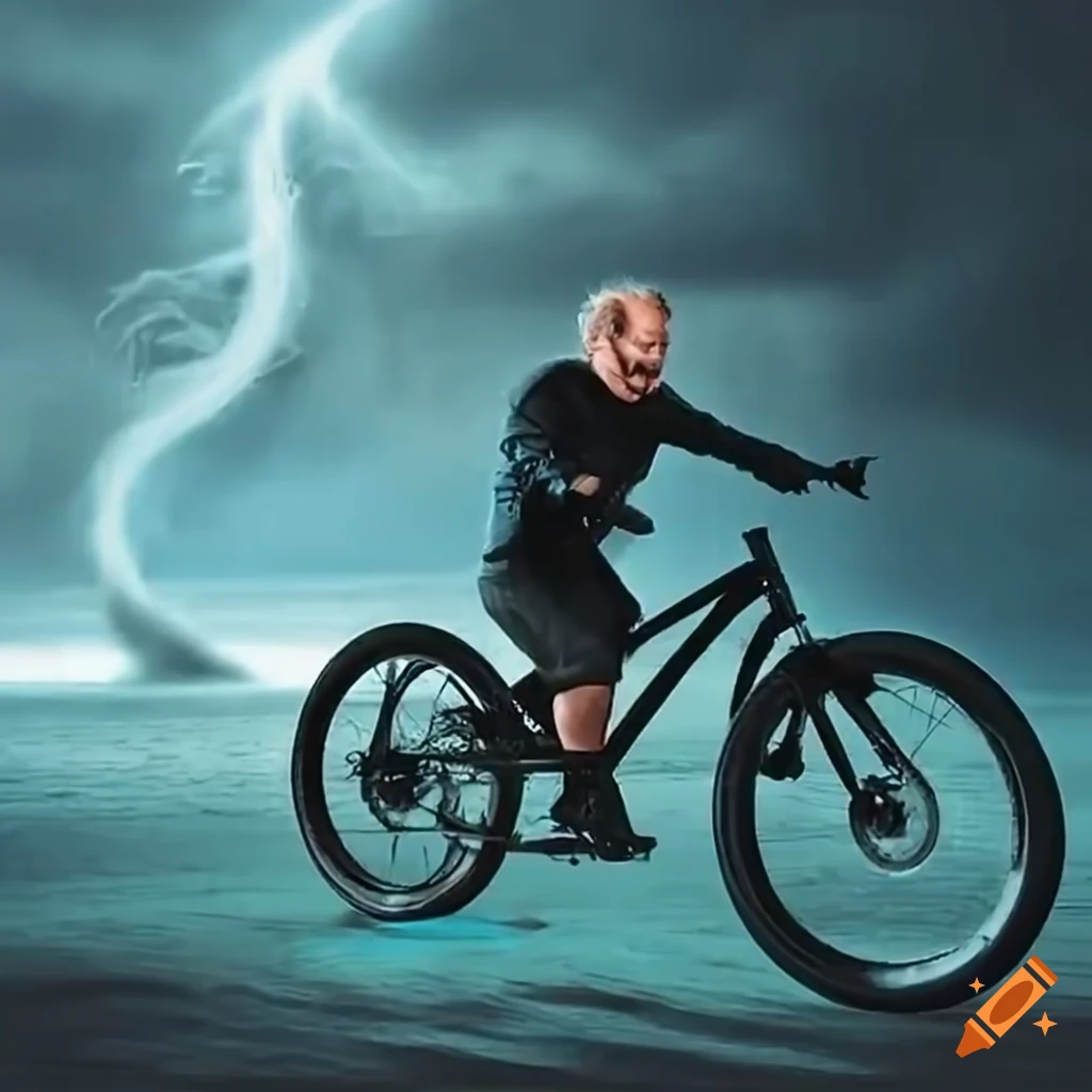 Danny DeVito biking in a tornado