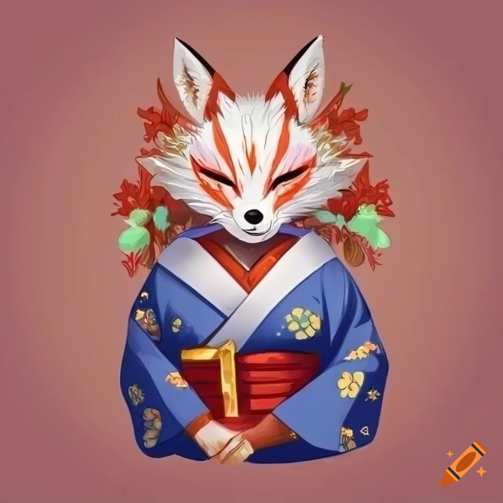 Illustration of a kitsune wearing a kimono on Craiyon
