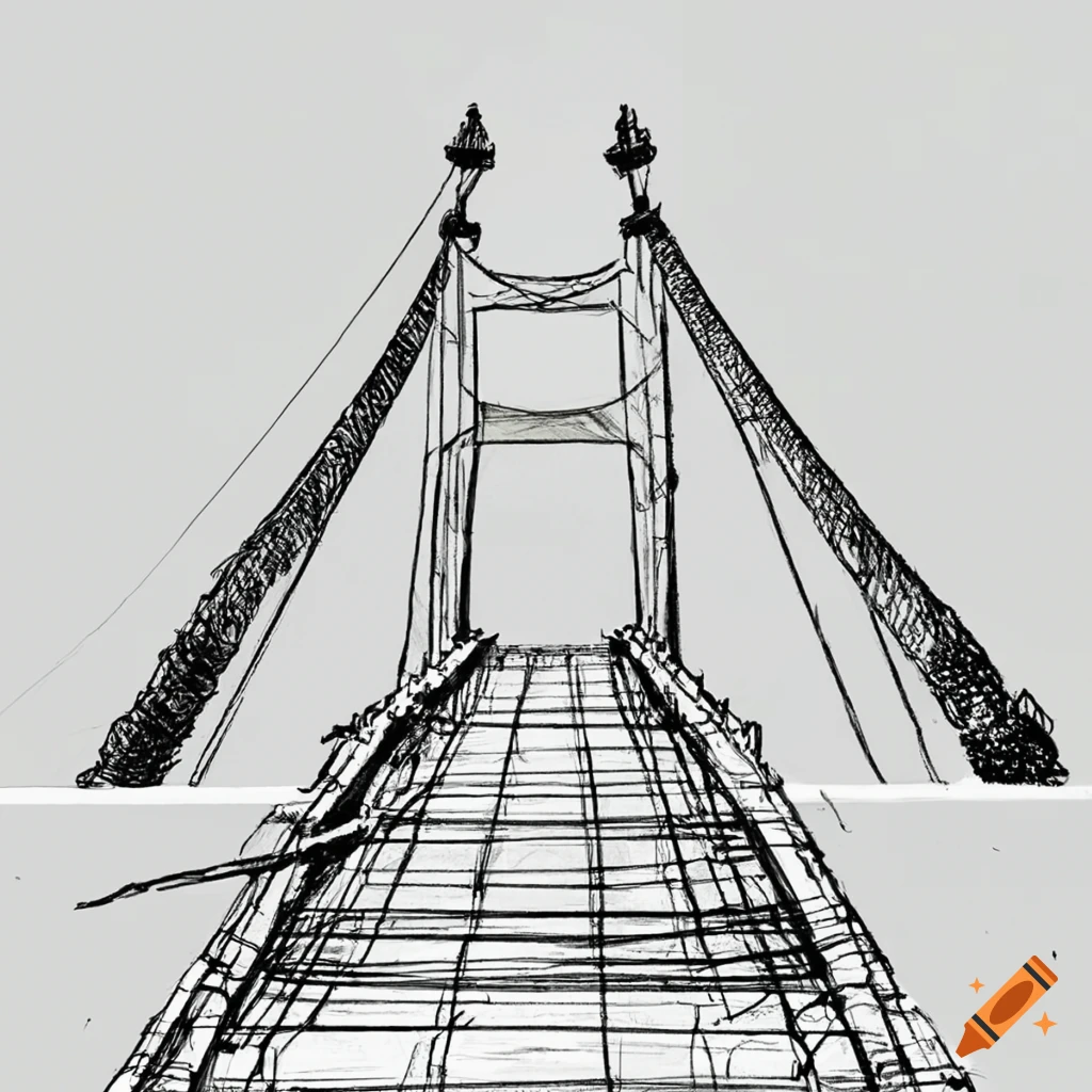 Drawing of a suspension bridge