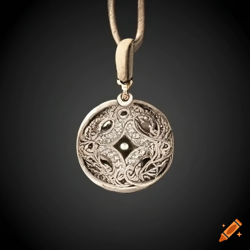 Silver amulet with diamond pendant on leather cord on Craiyon