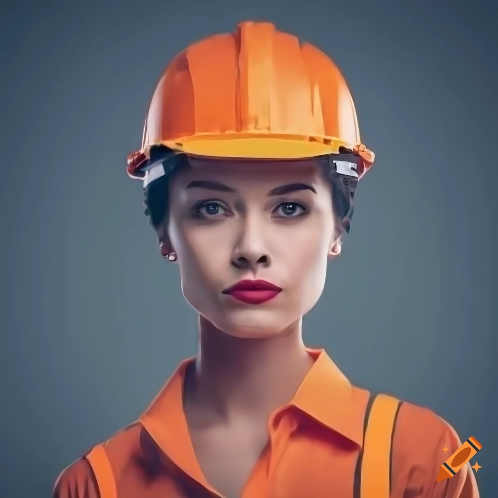 portrait of a strong woman in an orange engineer's uniform