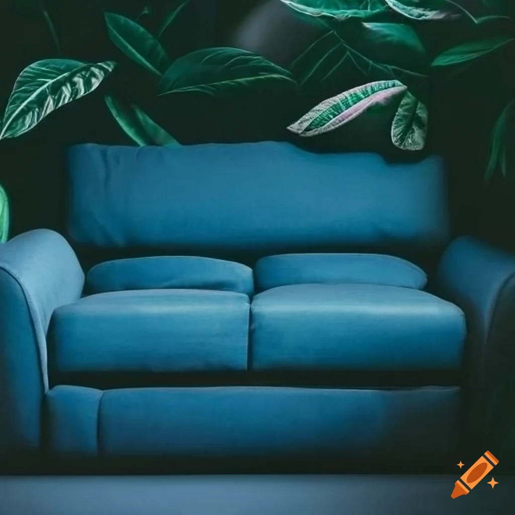 blue gaming couch surrounded by plants