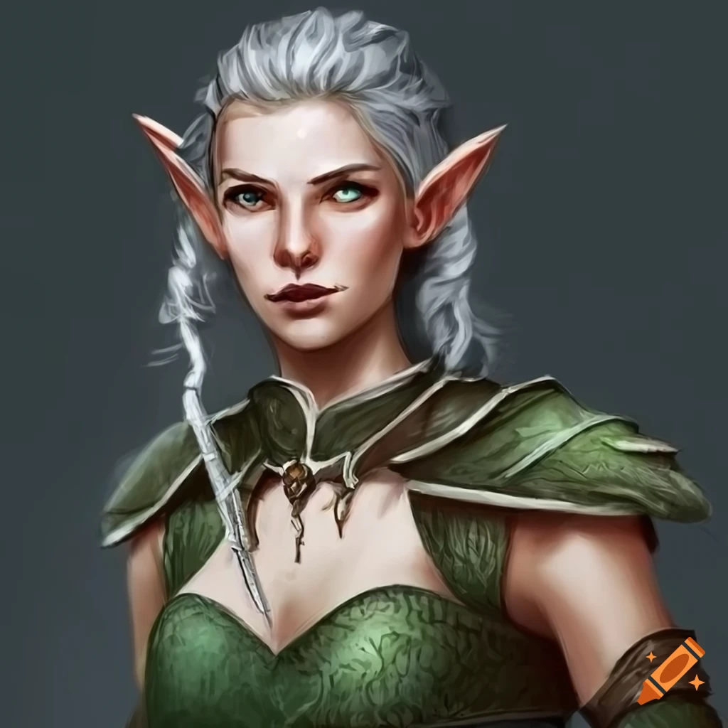 Image of thalia windrider, a female wood elf ranger for dnd on Craiyon