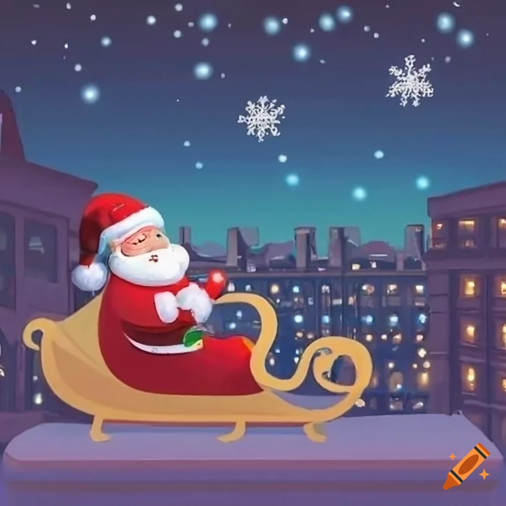 Santa's sleigh on a rooftop