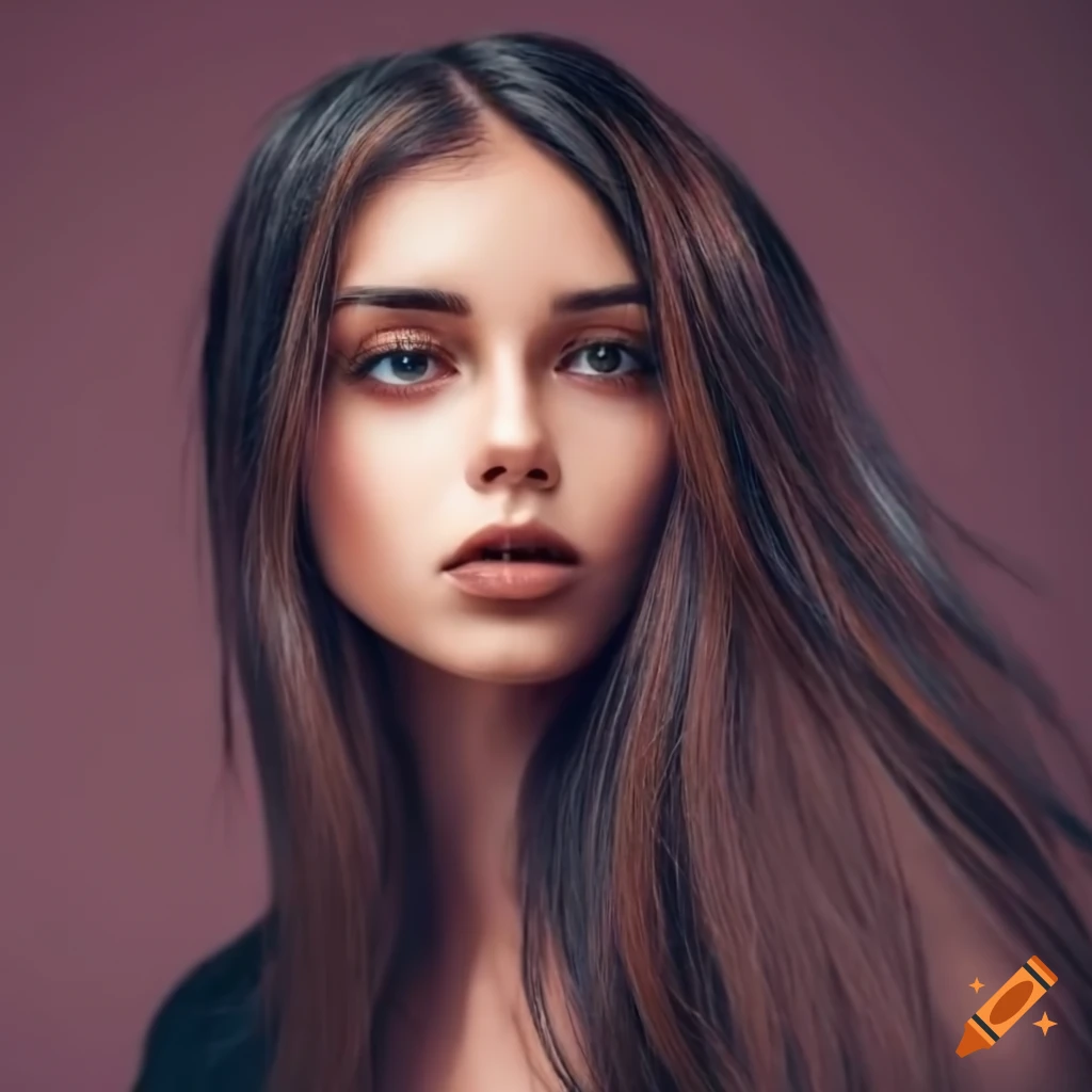 Portrait of a beautiful young woman with brown hair and eyes on Craiyon
