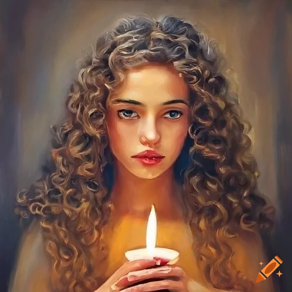 Portrait of a young celebrity woman with long curly hair