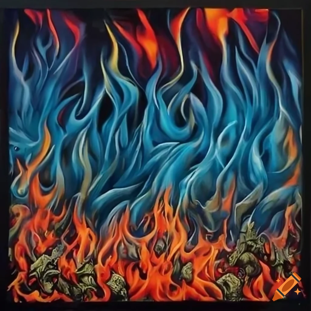 Detailed ink painting of a fierce fire on Craiyon