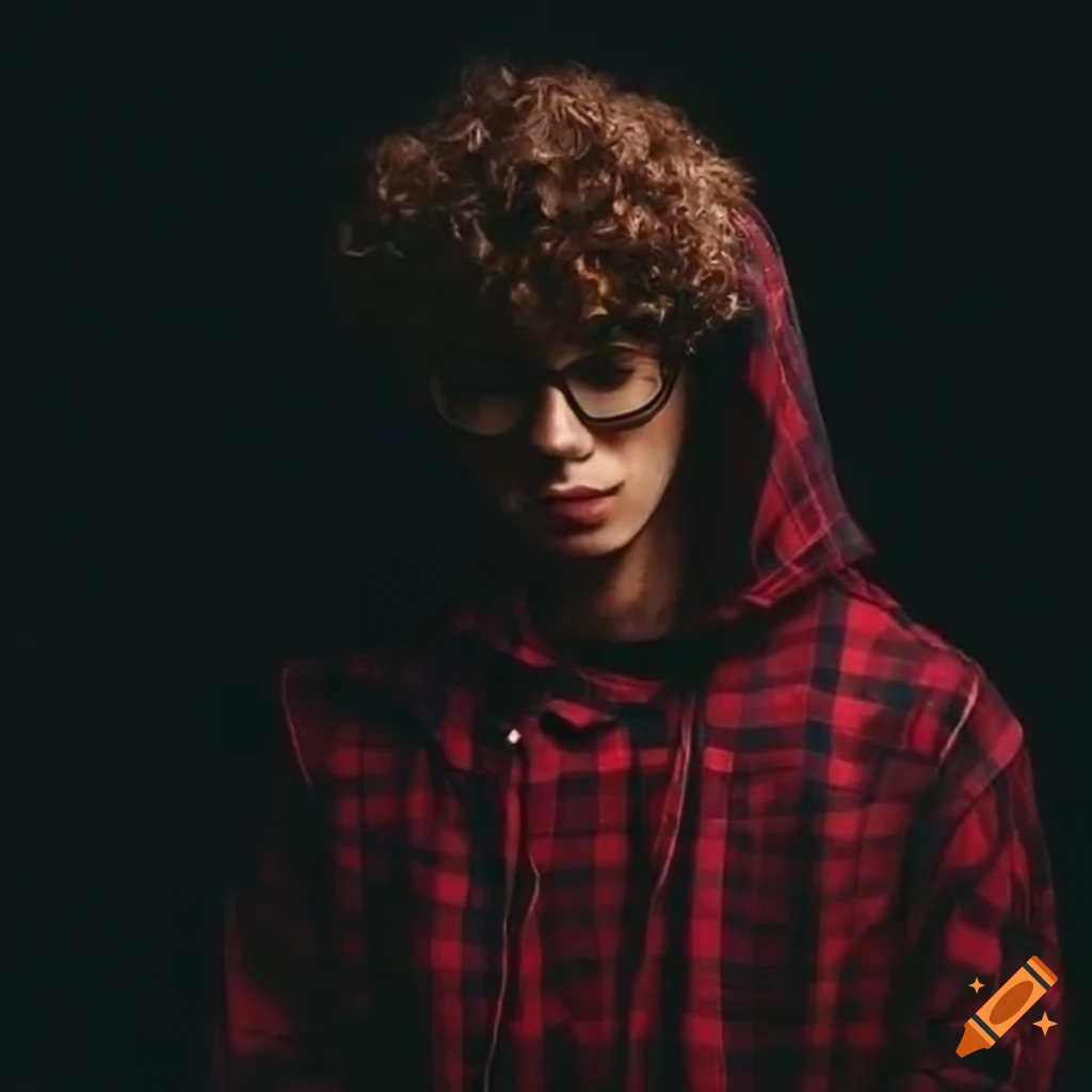 Stylish guy with curly brown hair and black glasses on Craiyon