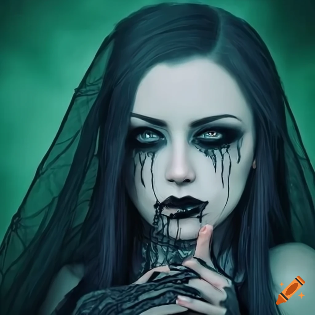 Close Up Of A Gothic Woman With Black Veil