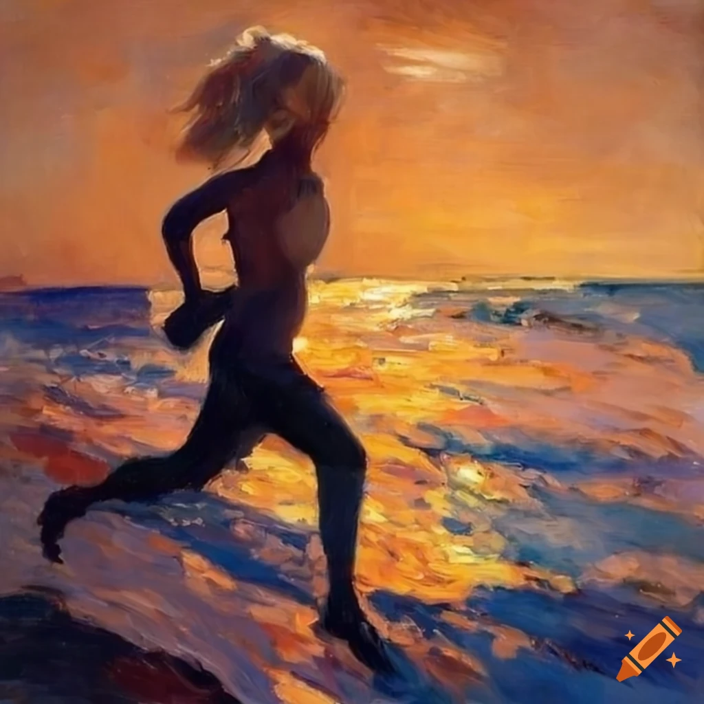 Wall Mural Running girl at sunset silhouette 