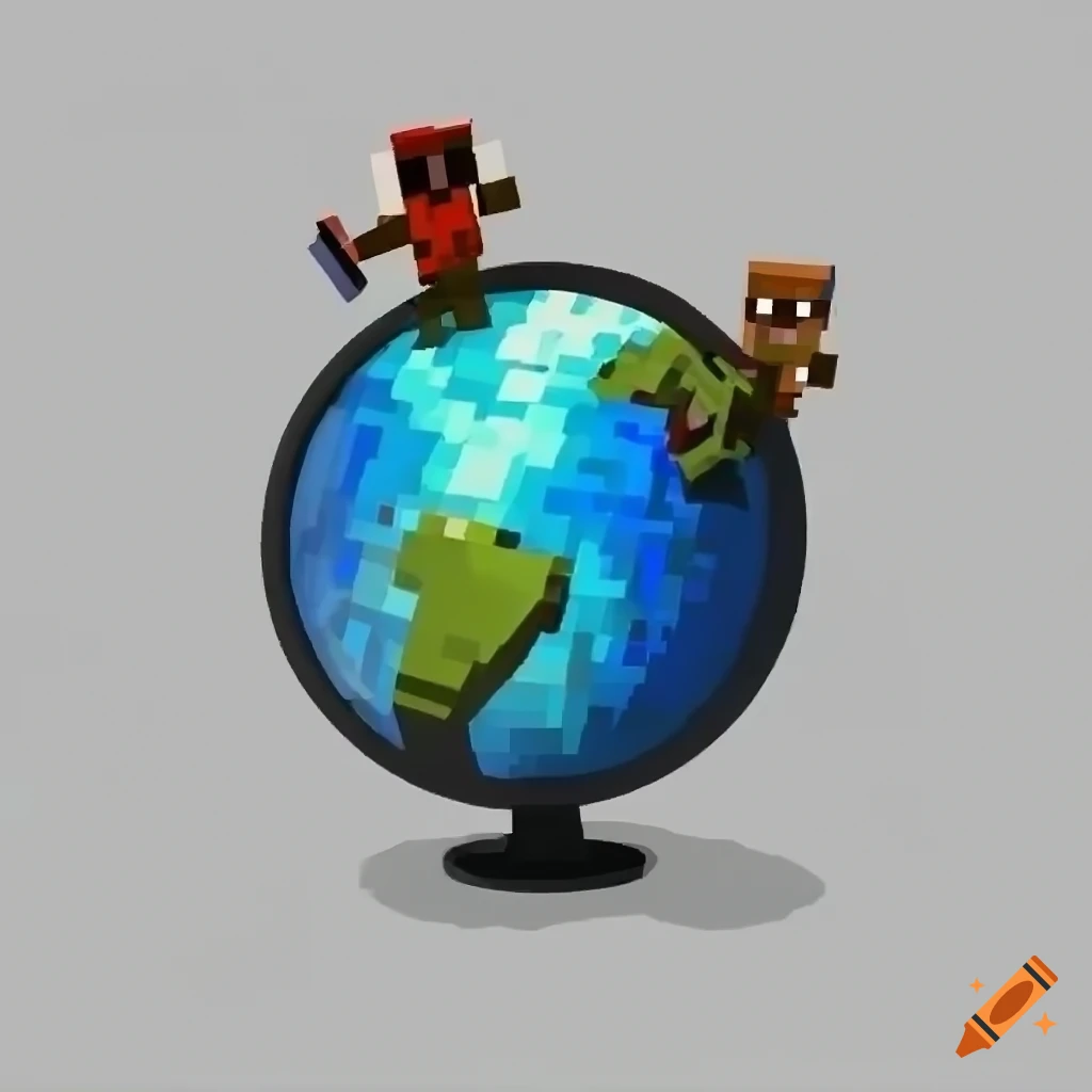 Minecraftstyle art of a globe with characters on Craiyon