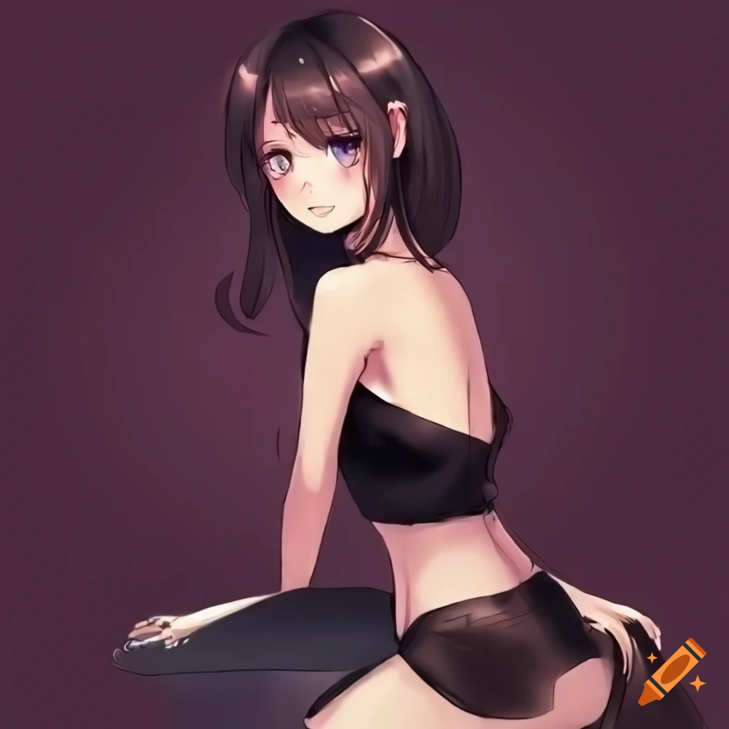 Anime girl sitting in black lingerie on Craiyon