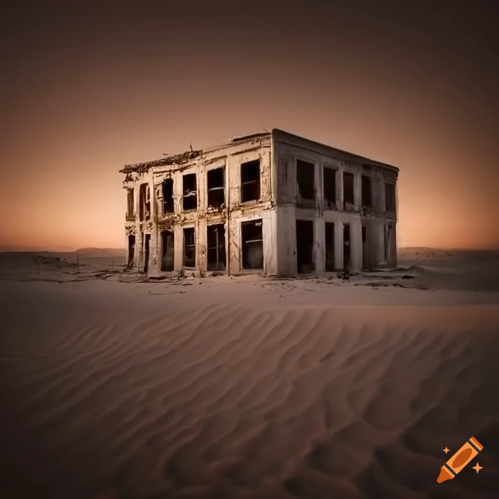 desert with an abandoned building