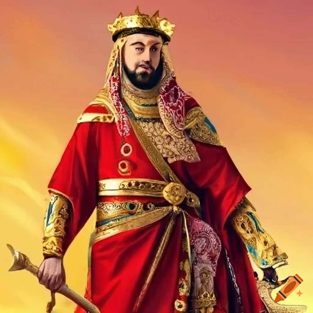 image of a king in red robes and kaffiyeh