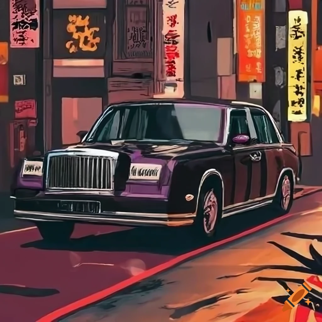 Phone wallpaper of a toyota century in tokyo with japanese painting