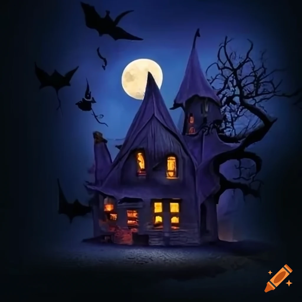 Halloween Haunted House Black Bat Full Moon Ghost Bath Mat