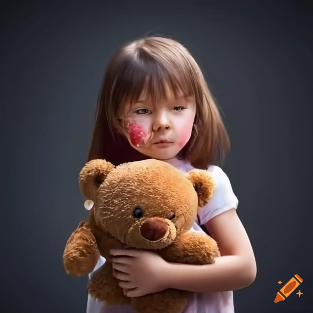 Image of a sad little girl with a teddy bear
