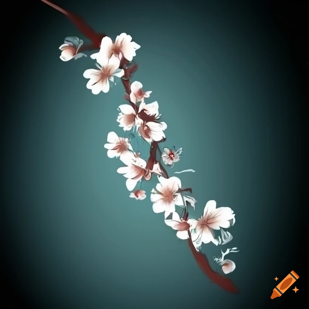 Digital painting of a long branch with flowers on Craiyon