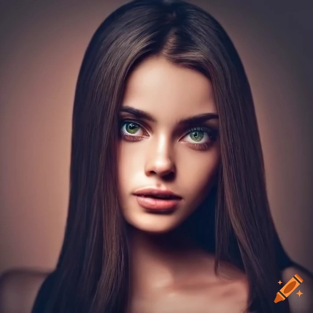 Portrait of a beautiful woman with dark brown hair and brown eyes